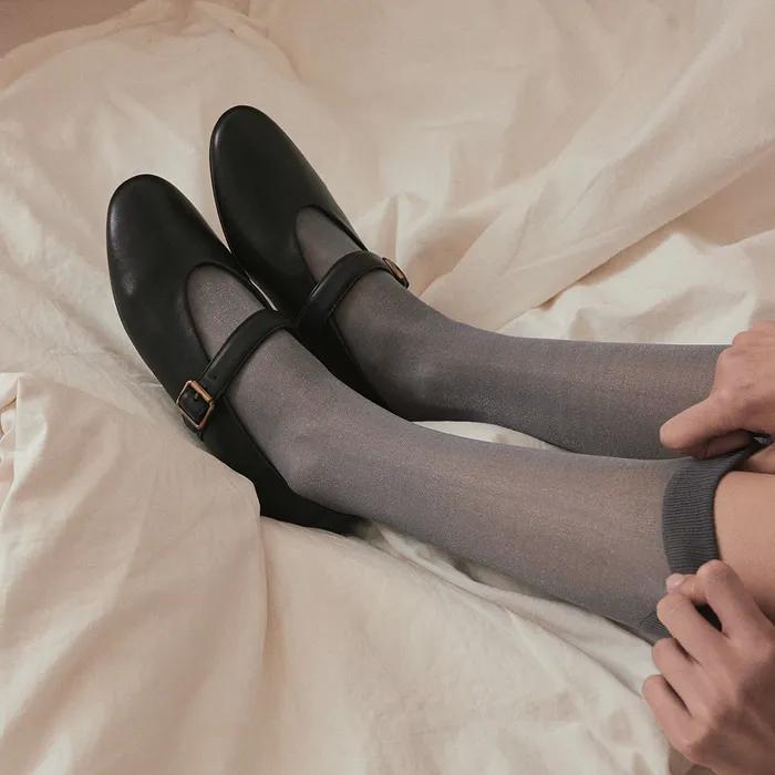 [STW252-2] See-through Solid Knee-high: Dark Grey