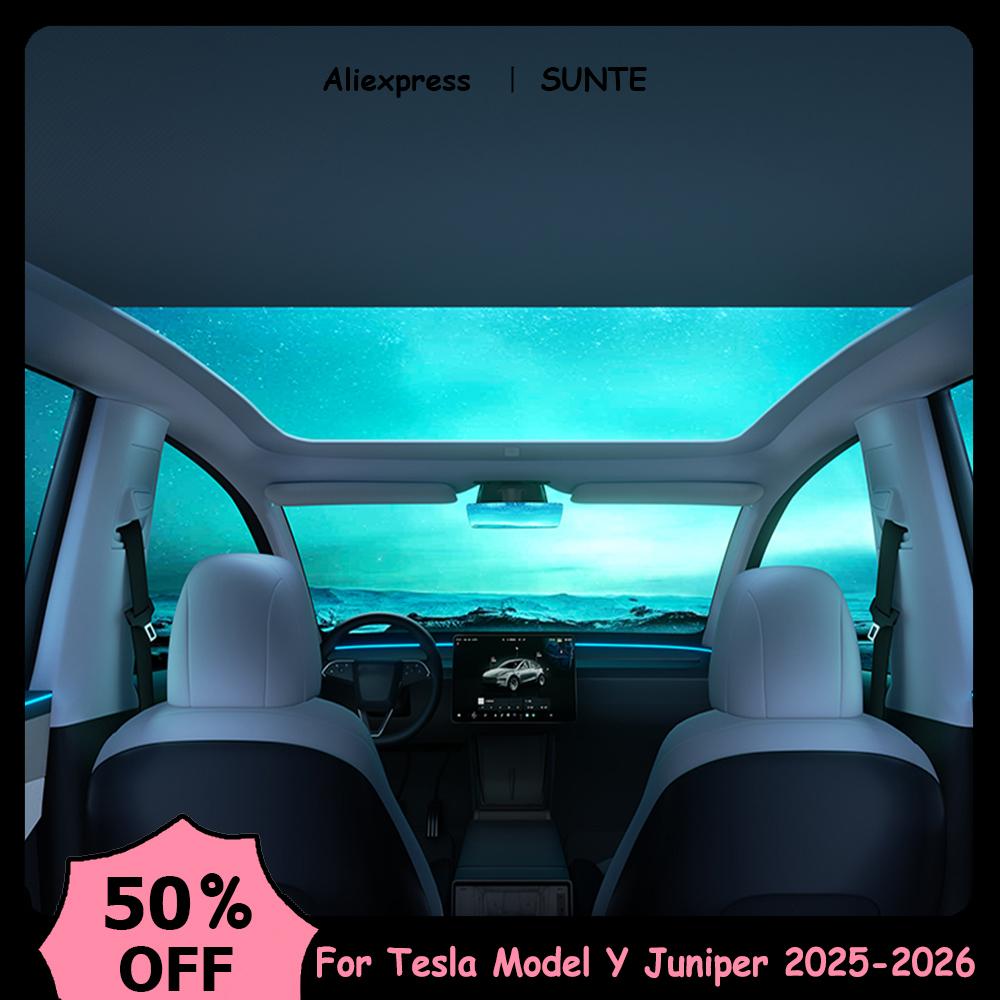 Elektryczna Osłona Przeciwsłoneczna do Tesla Model Y Juniper 2025 2026 Samochodowa Osłona Szyberdachu Wyciskany Daszek Przeciwsłoneczny Wewnętrzne Części do Modyfikacji