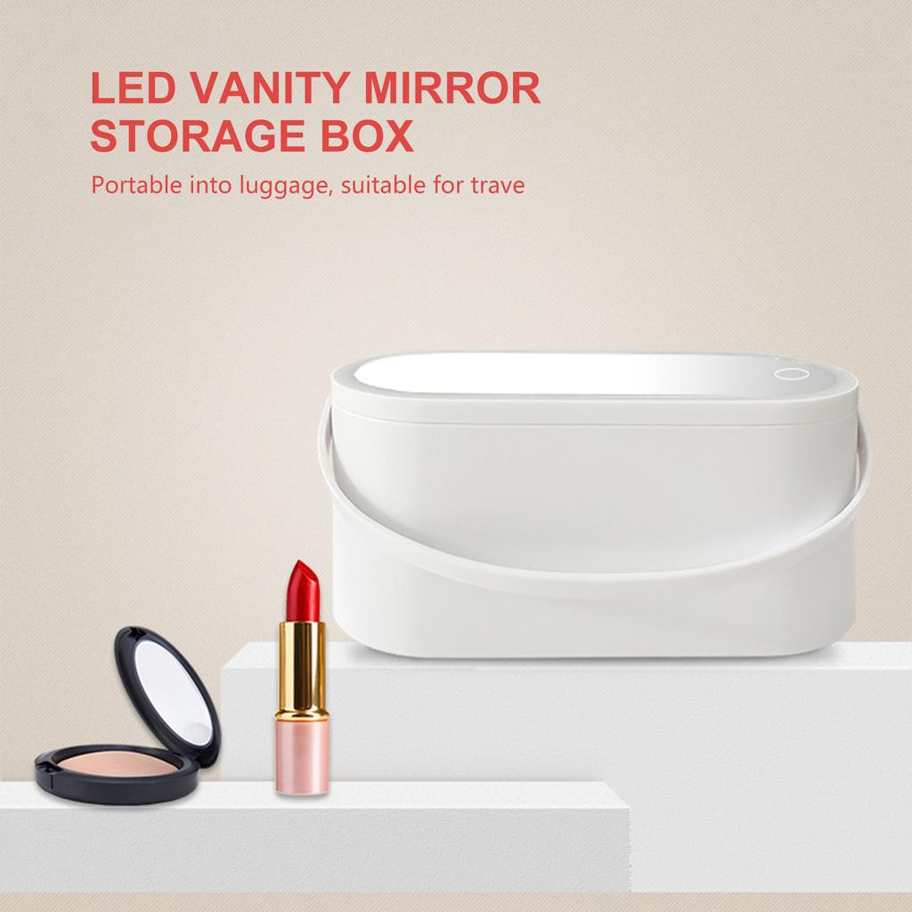 Portable Makeup Box with Light Up Mirror Cosmetic Storage Box Travel Makeup Case