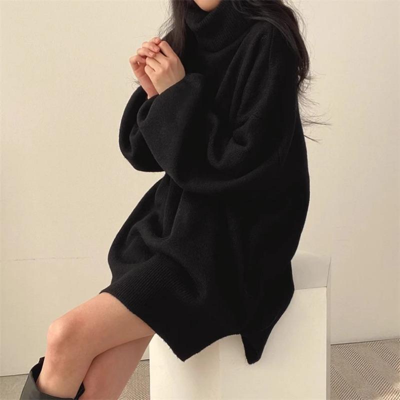 Winter Casual Knitting Long Sleeve Solid Color Baggy Pullovers Korean Fashion Women Chic Turtleneck Warm Sexy Sweater