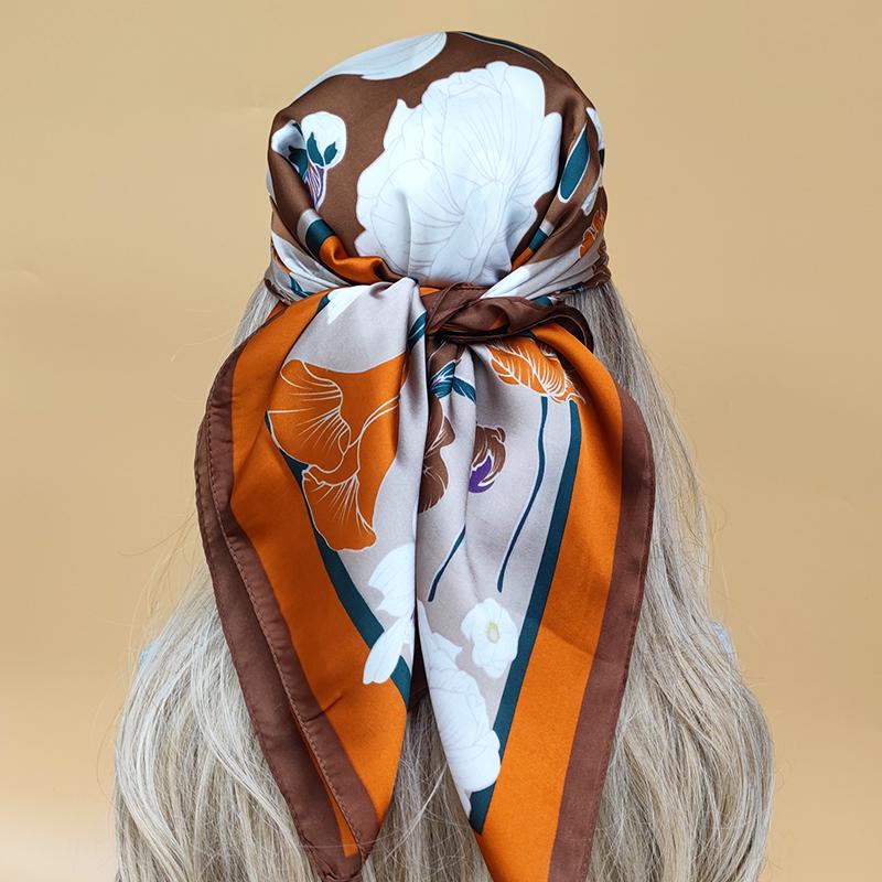 Design 70X70CM Beliebt Die Vier Jahreszeiten Schals Damen Sonnenschutz Strandtuch Seide Hijab Luxus Neuer Stil Quadratisches Kopftuch