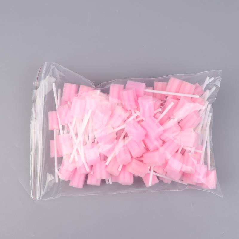 

100 шт. тампонов для чистки зубов и полости рта с губчатой насадкой, одноразовый тампон для ухода за полостью рта 13.5cm Flower розовый