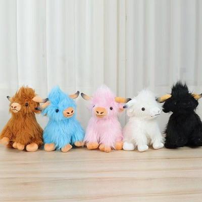 1 Stück Weiches Stofftier Hochlandrind Cattlle Plüschtier 28 cm Simulation Kyloe Creme Hochlandrind Tier Plüschpuppe Geschenk für Kinder
