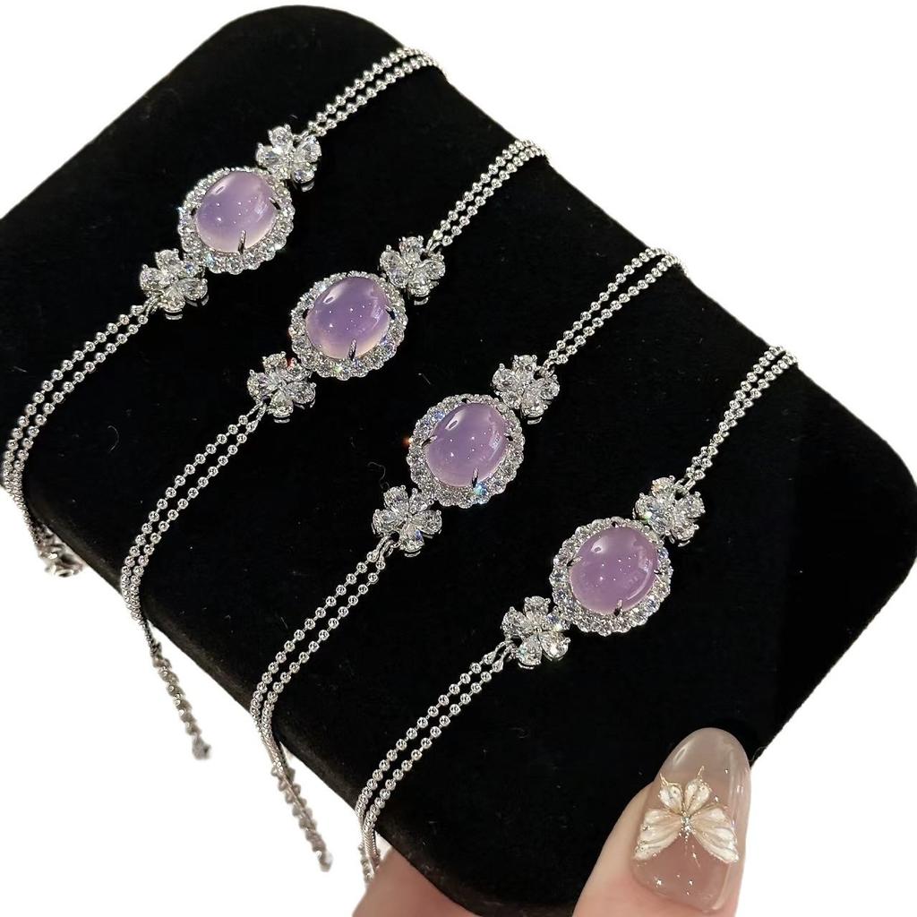 Haute Couture! Natural Purple Chalcedony Bracelet Women'S Handmade Inlaid Ice Transparent Violet Egg Surface Bracelet Temperament