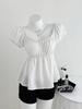 Summer Polka Dot Puff Sleeve Chiffon Top with French Square Neck and Slim Waist for Women