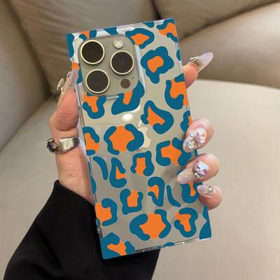 Custodia Protettiva Trasparente Quadrata a Tubo Posteriore Per iPhone 16 ProMax 11 14 Pro Max 13 12 15 Plus Anti-Ossigeno, Cover con Fantasia Leopardo