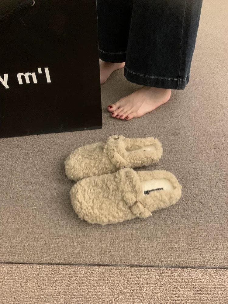 Fur Boston Clogs for Women Winter Fashion Cork Insole Warm Plush Slippers Shoes with Arch Support Cozy Home Furry Suede Mules