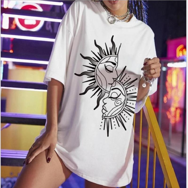 Harajuku Retro Fashion Style Punk Cartoon Sun Devil Letter Y2k Printed Women's Summer Girl Top Kawaii T-shirt