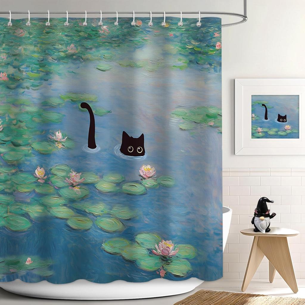 Cute Cat Shower Curtain For Bathroom Decor, Funny Bathroom Curtain Set, Cat Lovers Cute Cartoon Colorful Waterproof Fabric