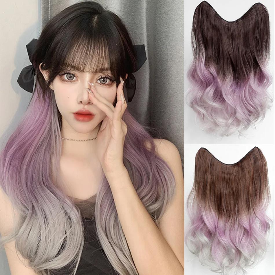 Synthetic artificial Long Curly Clip In Hair Extensions Painted Water Wave Pattern Wig Pieces Increase Volume Fluffy Hairpiece