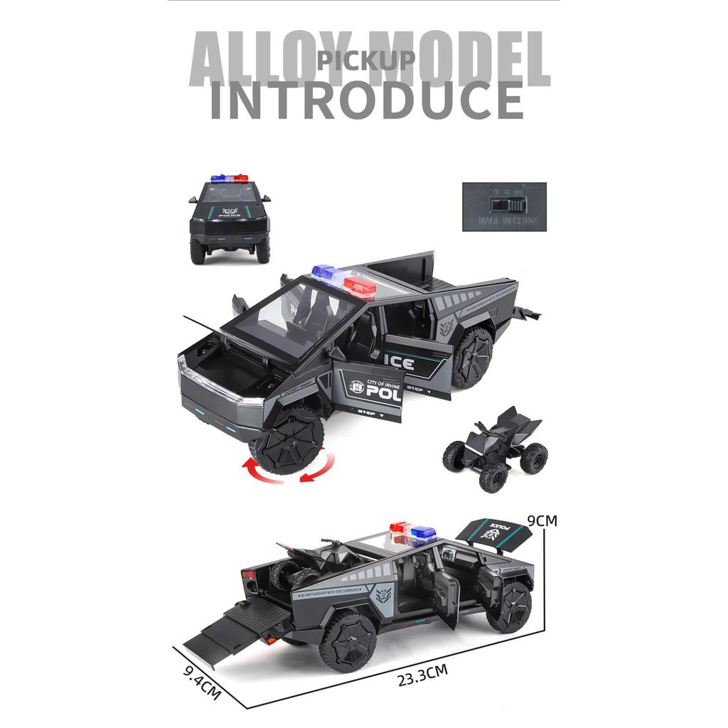 1/24 Tesla Cyber Trucks Alloy Pickup Car Model Diecast Metal Toy Off-road Vehicles Car Model Simulation Sound and Light Kids Gift