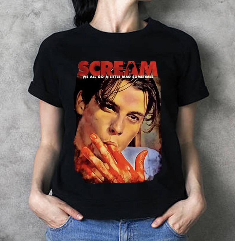 Футболка Билли Лумиса, Хоррор футболка SCREAM, Футболка 90-х, Футболка с изображением фильма ужасов, Унисекс футболка L