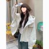 Women's Beige Hooded Windbreaker - Short Casual Jacket for Autumn 2025, Small Size