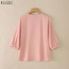 ZANZEA Women Casual V-Neck Solid Color 3/4 Sleeve Blouse