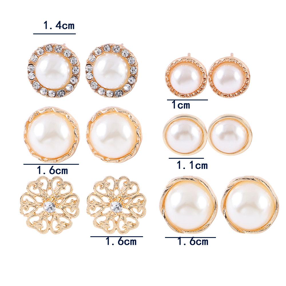 For Women Hollow Flower Simulated Pearl 6 Pair/Lot Stud Earrings Jewelry Accessories Earring Sets