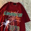 Knitted Love American Retro Spider Print Short Sleeve T-shirt Men Women Trendy Cotton Loose Versatile Couple Tops T Shirt
