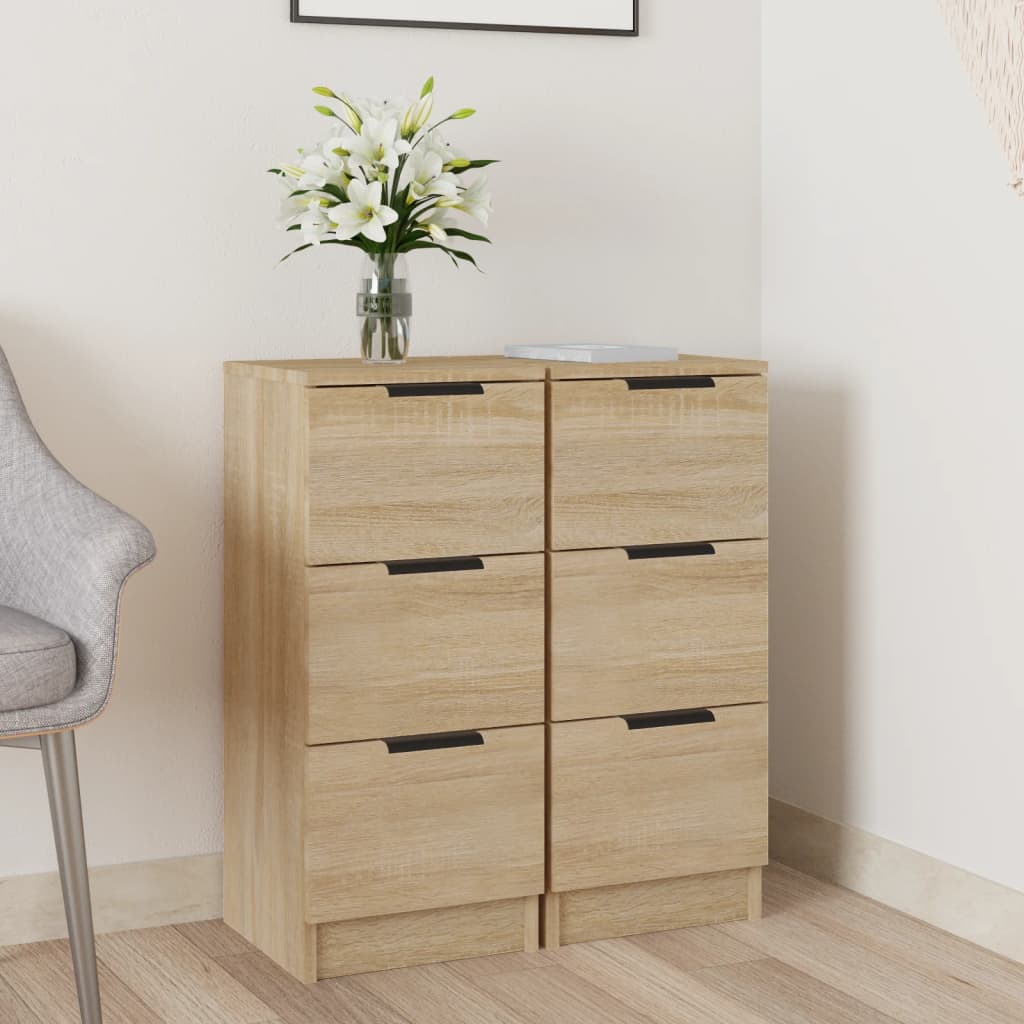 vidaXL Sideboards 2 Stk. Sonoma-Eiche 30x30x70 cm Holzwerkstoff braun