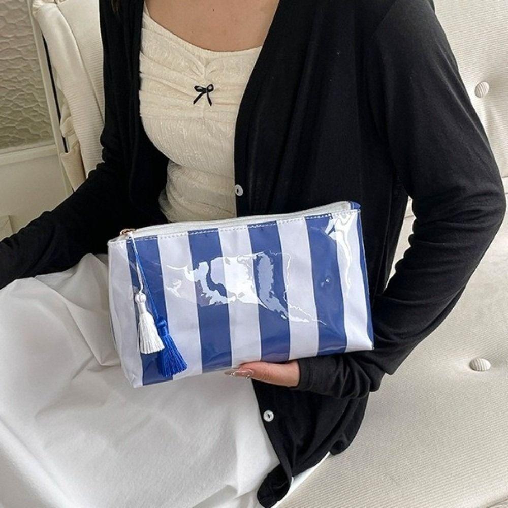 Large Capacity Striped Cosmetic Bag Waterproof Beach Storage Bag Fashion PVC Toiletry Bag Women