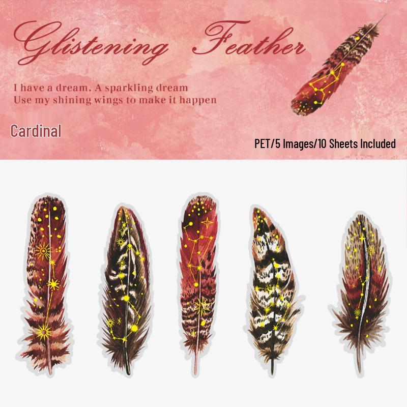 Beautiful Day Large Feather Gold Foil PET Stickers: 10 Sheets, 8 Styles