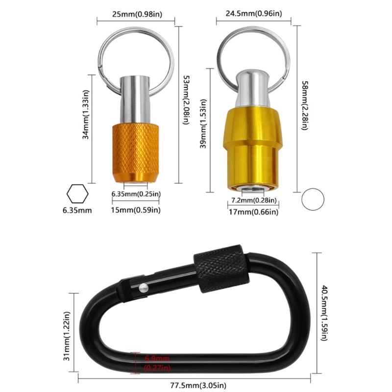 3Pcs 1/4inch Hex Shanks Keychains Extension Bar Set for Electric Driver Handhelds Driver and Bit Easy to Carry