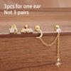 New Arrival 3PCS Stainless Steel Fashion Tassel Chain Stud Piercing Earrings Set For Women Zircon Wedding Party Jewelry Gifts