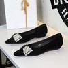 3cm Single Shoes For Women Velvet Rhinestone Bow Heel Women Shoes Temperament Pointed Tip Banquet Low-Riding Shoes Zapatos Mujer