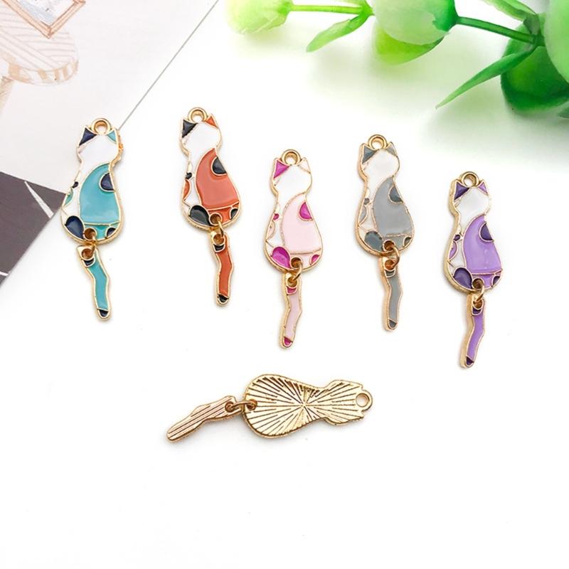 10Pcs Metal Kitten Charm Cartoon Cute Colored Cat Pendant Dangle Jewelry Making Accessory for DIY Necklace Earrings