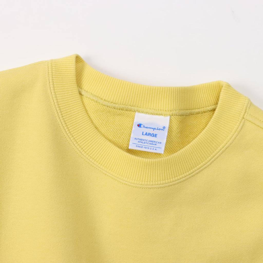Champion Short Sleeve Crew Neck Cream with Fleece Lining and Embroidered Logo Men's Sweatshirt, Basic, Yellow, C3-Z020,
