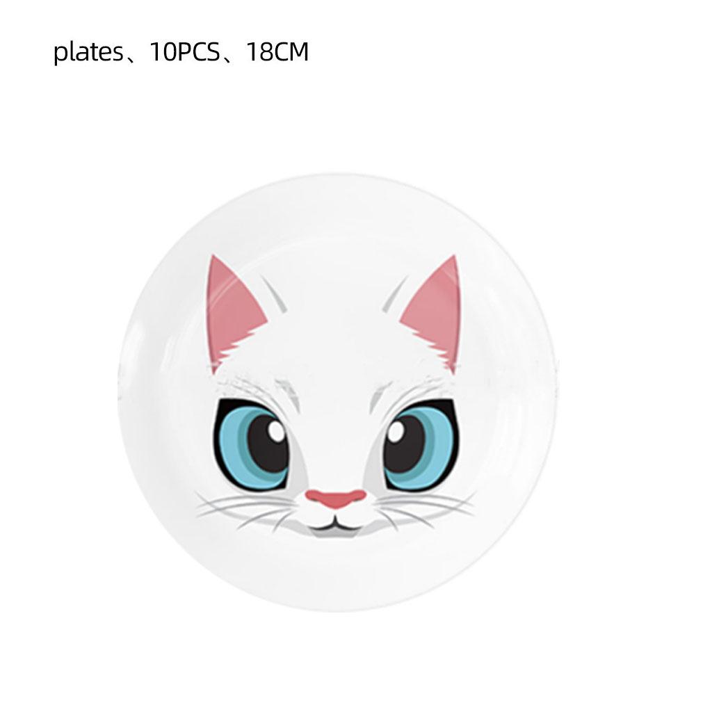 Cartoon Cat Theme Party Disposable Tableware Set White Cat Black Cat Paper Plates Cups Napkins Girls Cat Birthday Party Supplies