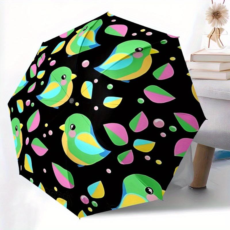 1pc Colorful Birds Pattern Automatic Folding Umbrella, Portable & Foldable Design with 8 Ribs, Casual Outdoor Accessory Yy250805065