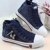 Scarpe alte in tela di jeans versione coreana da donna scarpe casual primavera e autunno nuove retrò taglie grandi scarpe da skate cerniera