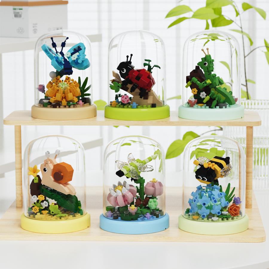 Miniatur-Insektenfiguren-Serie, Mikro-Bausteine, Lernspielzeug für Kinder, Blumenbausteine, Plastikspielzeug, Geschenke