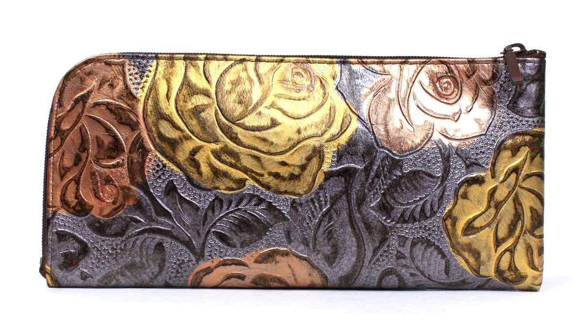 

Rose pattern embossed slim long wallet black combination [Liberté]