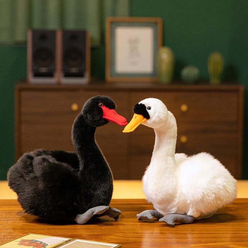 24cm Simulation Black and White Swan Plush Toys Cute Bird Stuffed Animal Doll For Lover's Gifts