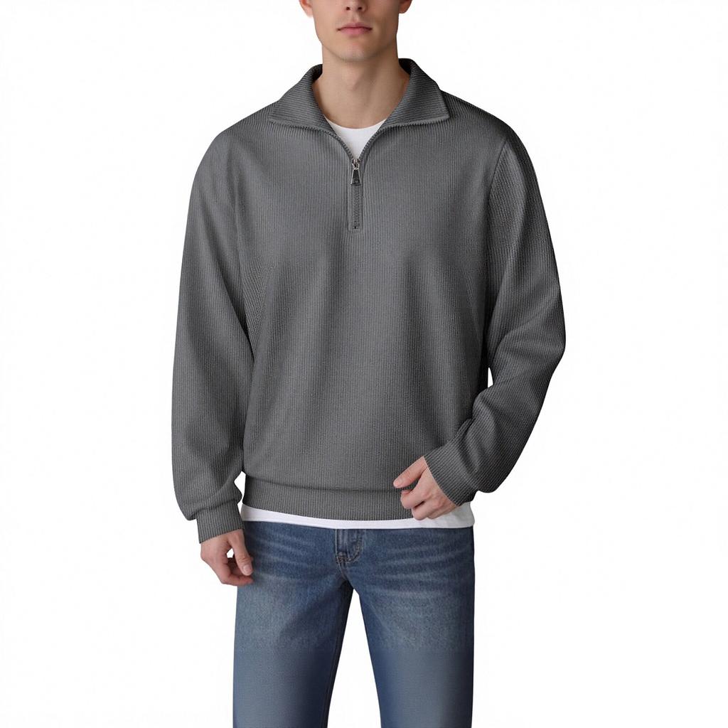 Men's Loose Zipper Long Sleeved Corduroy Casual Sweatshirt
