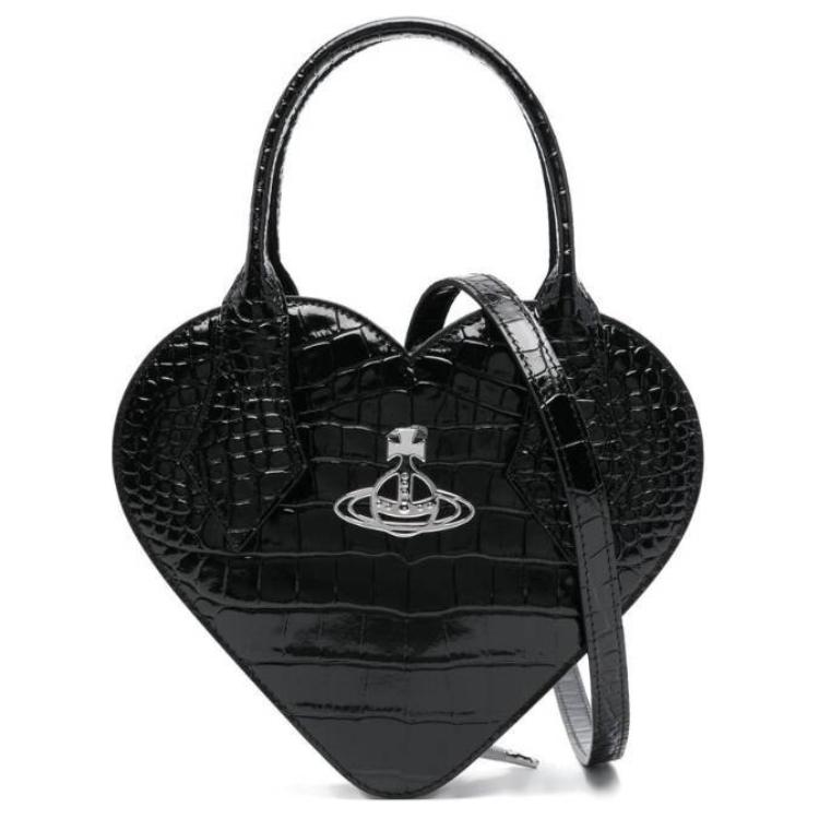 Vivienne Westwood Queen Mother Krokodillenreli&euml;f Leer Hart Schouder Tote Tas Dames tassen Zwart 48020006WL0098N401 Basic Set (Bag+Dust Bag)