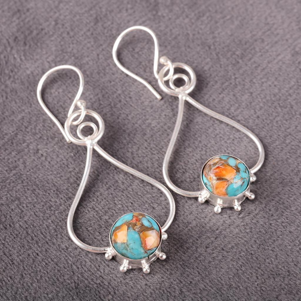 Spiny Oyster Gemstone Jewelry, 925 Solid Sterling Silver Earrings, Handmade Spiny Oyster Silver Earrings For Wedding Gift