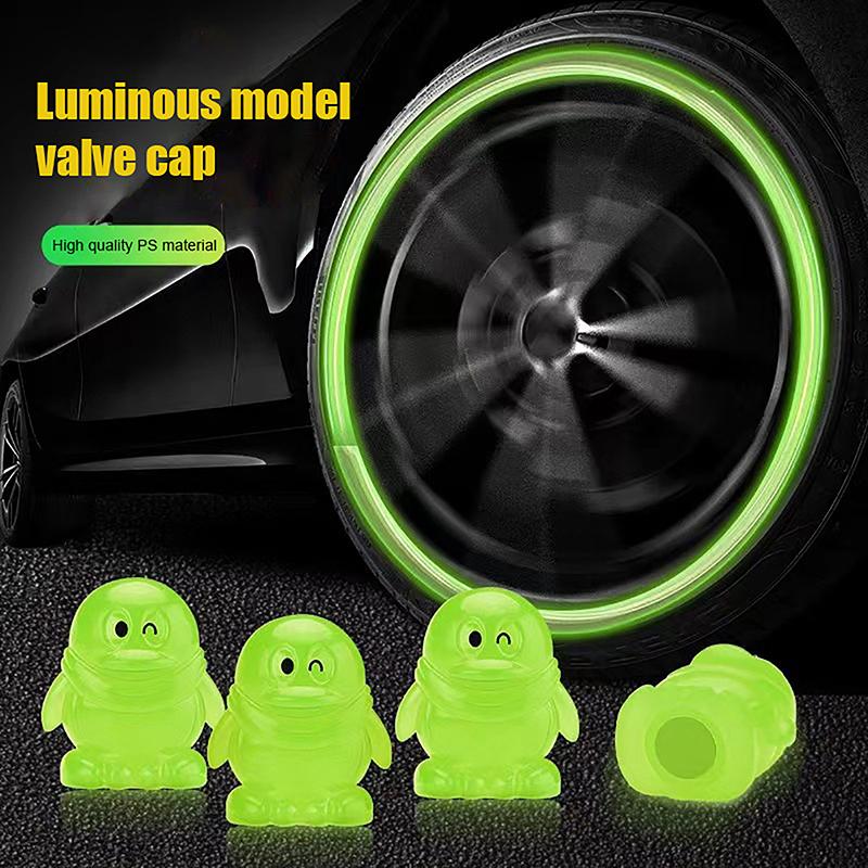 4PCS Night Glowing Car Motorcycle Bicycle Wheel Styling Tyre Hub Universal Cap Decor Penguin Luminous Valve Caps