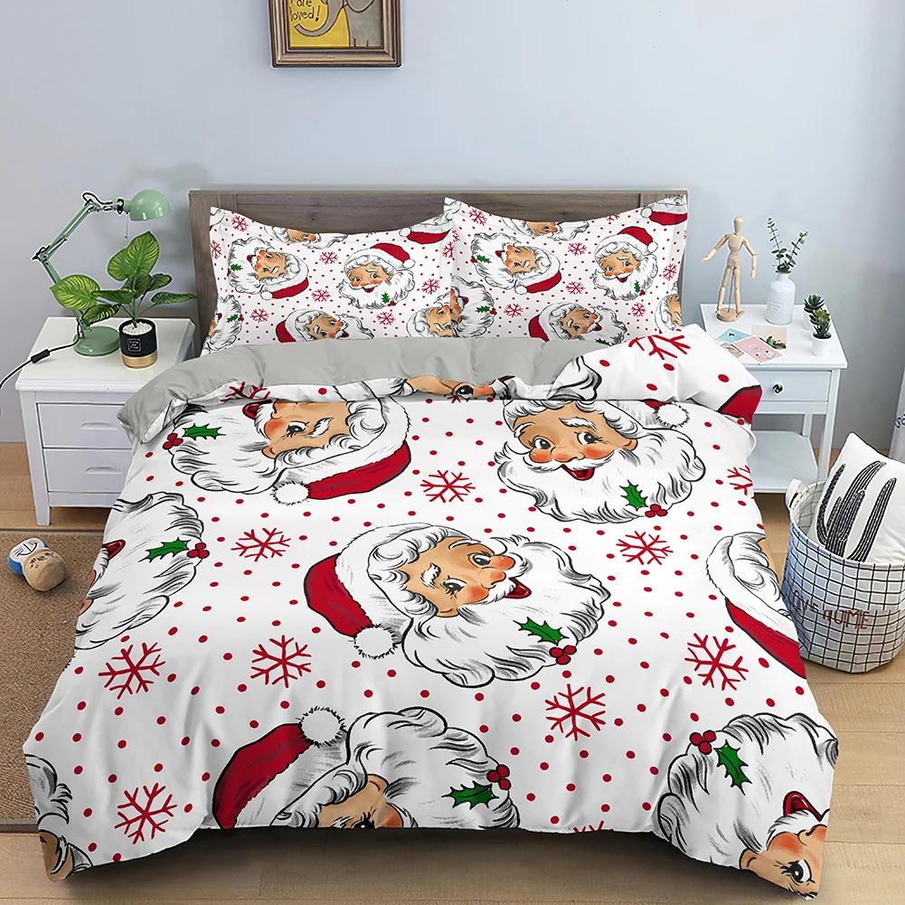 Red Merry Christmas King Queen Duvet Cover Kids Christmas Quilt Cover Santa Claus Bedding Set 1/2Pcs Microfiber Comforter Cover