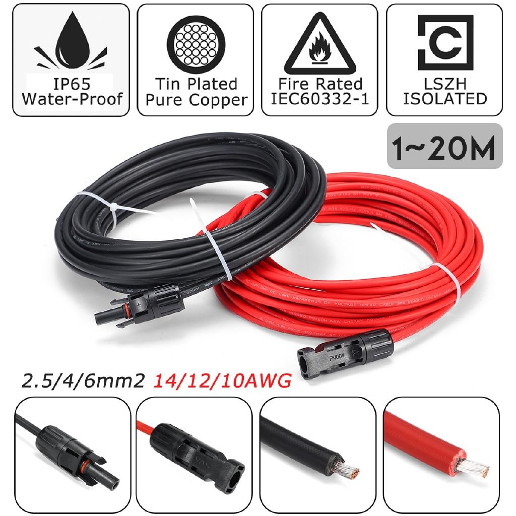 1 Pair Solar PV Cable 2.5mm 14 AWG Solar Panel Extension Cable Copper Wire Black + Red with MC4 Connector