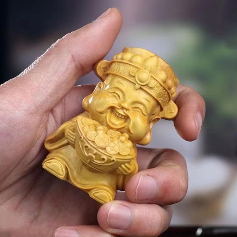 

Натуральная деревянная фигурка Бога Богатства, резьба по массиву дерева, китайская фигурка удачи, украшения, милые аксессуары для дома, комнаты, офиса