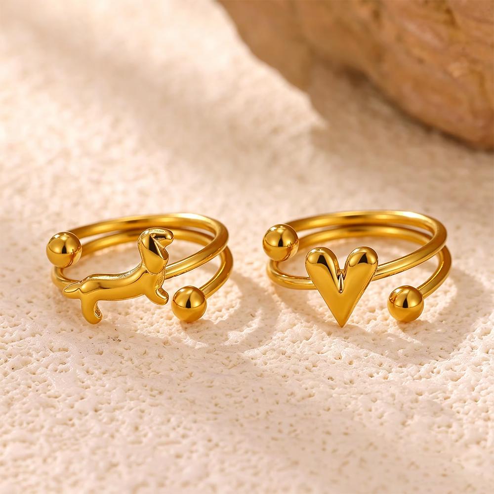 Anello Acciaio Inossidabile Cane Bassotto Carino Cuore 3D Anelli Dita Doppio Strato Per Donne Unisex Gioielli Bel Regalo Decompressione