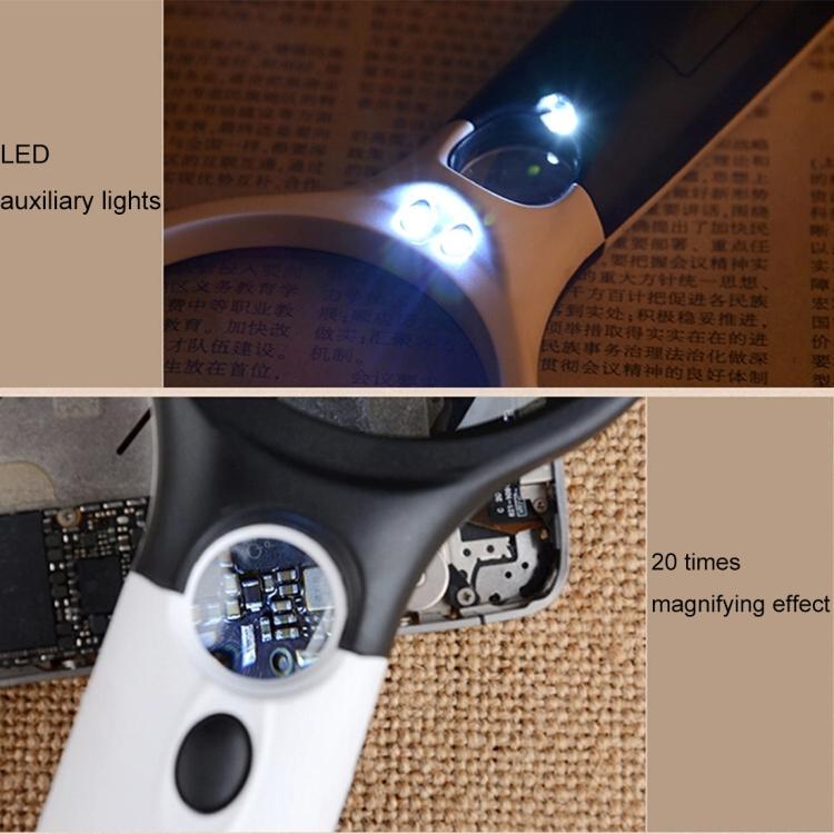 Reading Visual Magnifier with 3 LED Light, Mini Portable 3-45X Handheld Reading Visual Magnifier with 3 LED Light