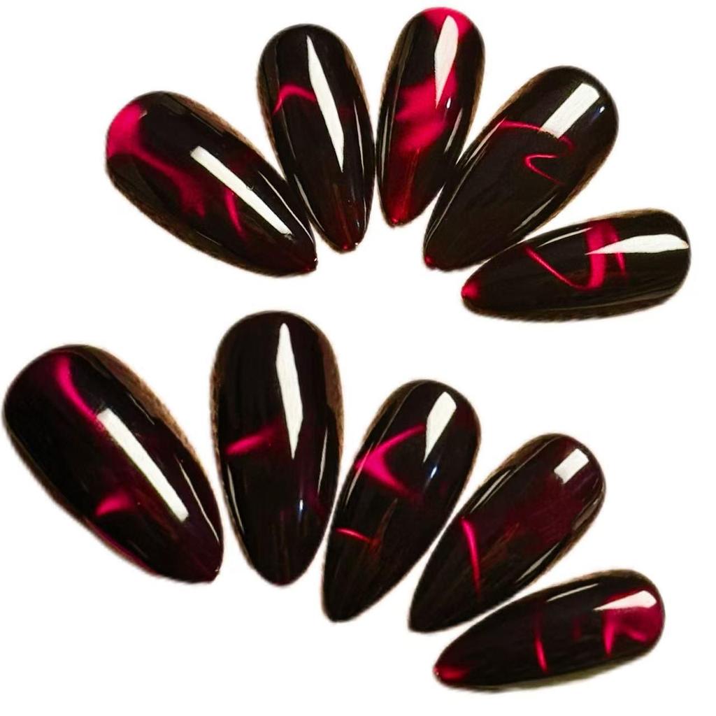 Black & Red Halloween Cat Eye Wearable Nails
