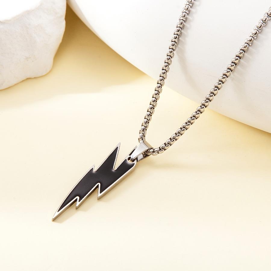 Hip-hop Style Lightning Stainless Steel Necklace, Unique Streetwear Choker, Unisex Versatile Pendant, Hypoallergenic and Colorfast