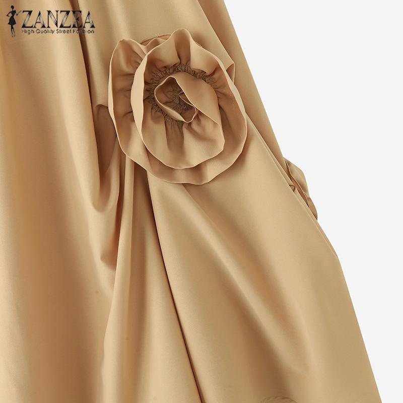 ZANZEA Kvinner Sommer Floral Ensfarge Løse A-linje skjørt