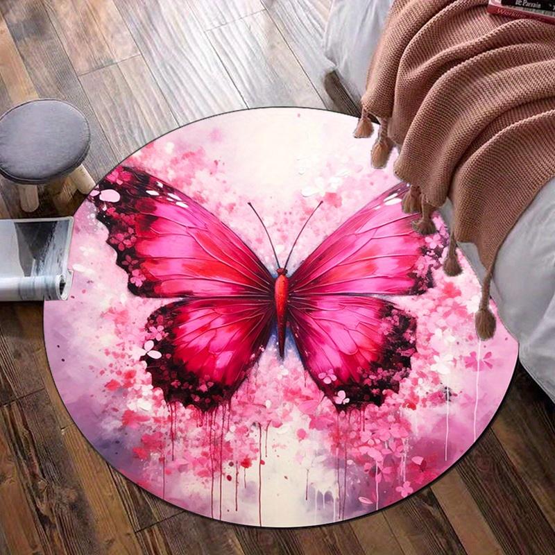 

Pink Butterfly Watercolor Round Crystal Velvet Rug Romantic Artistic Design Soft Floor Mat for Bedroom or Girl s Room 120cm