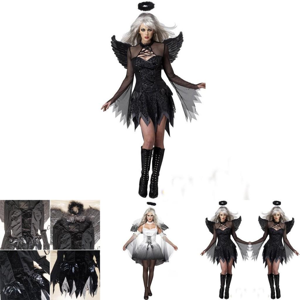 Costume da Angelo Demone Nero da Donna per Halloween Travestimento Festa al Bar Fantasma Cosplay
