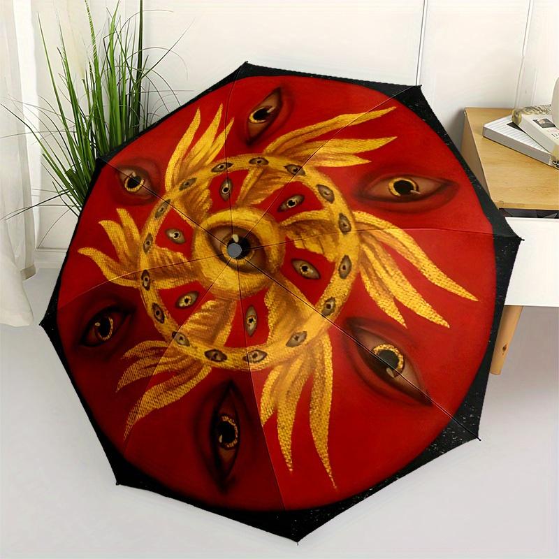 1pc Eyes Sun Automatic Open 8-Rib Windproof Umbrella, Travel & Commuting, Suitable for All Seasons, Lightweight Portable,008