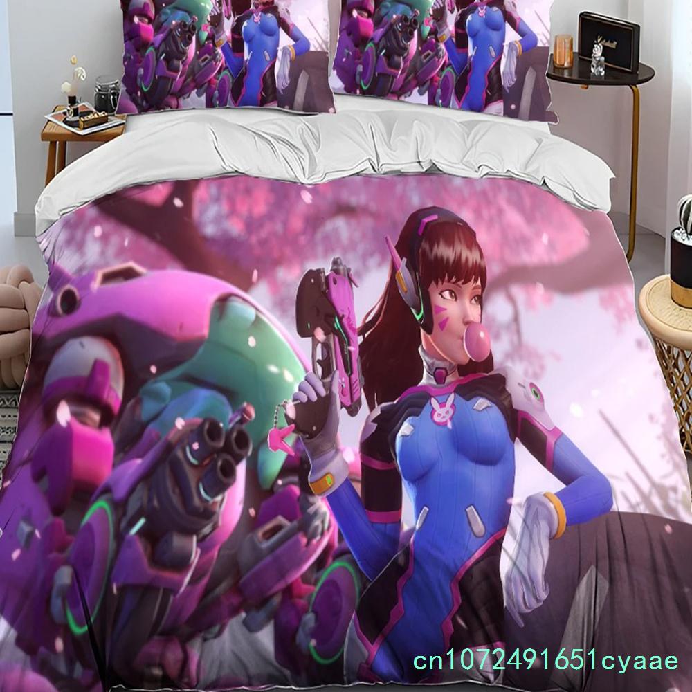 OW Overwatch Hra Hráč DVA Přikrývka Sada povlečení, Povlak na peřinu Sada povlečení Povlak na přikrývku Povlak na polštář, Královská Královna Velikost Sada povlečení Děti 3D